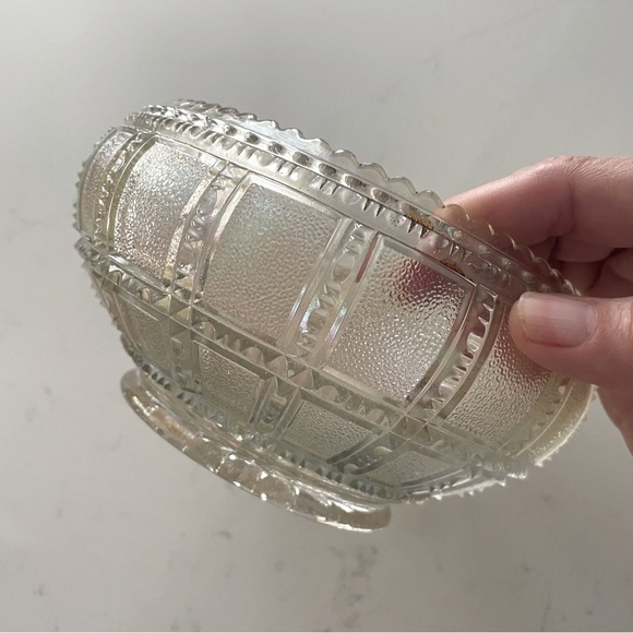 Vintage Lenox Imperial Glass Beaded Block Frosted Iridescent Bowl Dish - Picture 3 of 7